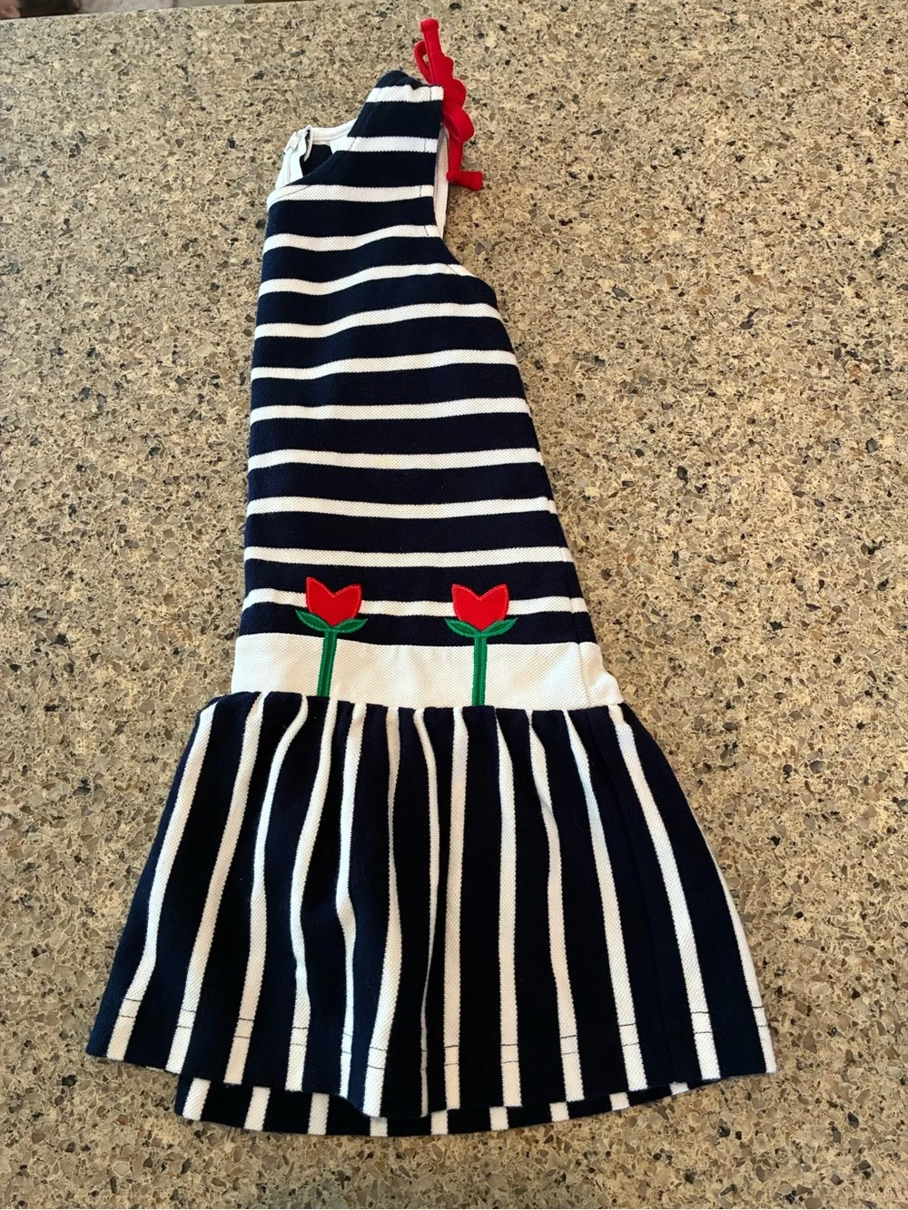 3T Florence Eiseman Navy and White Striped Tank Dress with Red Tulips